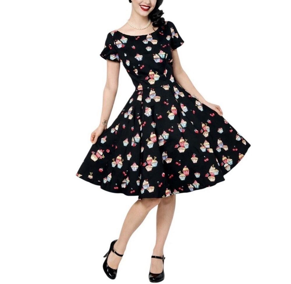 Eva Rose Retro Pinup Dress XL Fit Flare Cupcake Rockabilly Swing Cherry NWT O16